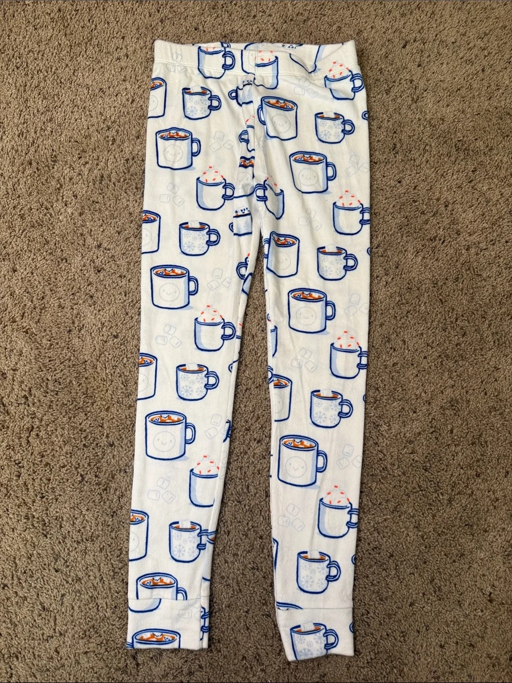 Cat & Jack White Pajama Set with Blue Mug Print and Orange Cocoa Accents